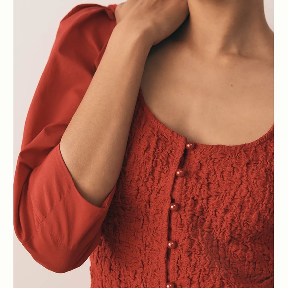 Anthropologie Red Smocked Cardigan Top - Medium NWT - Picture 4 of 7